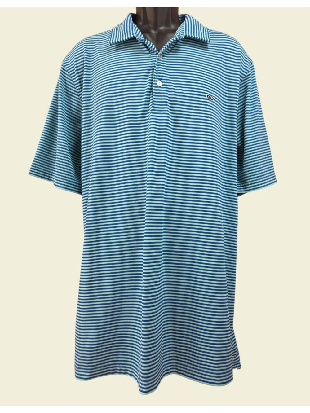 Vineyard Vines Mens Blue Striped Polo XL with Whale Logo